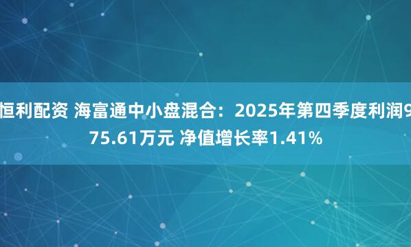 恒利配资 海富通中小盘混合：2025年第四季度利润975.61万元 净值增长率1.41%